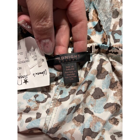 Midnight Bakery Teal Brown & Black Leopard Print Silky Sleep Shorts W/ Lace Trim - Picture 3 of 5